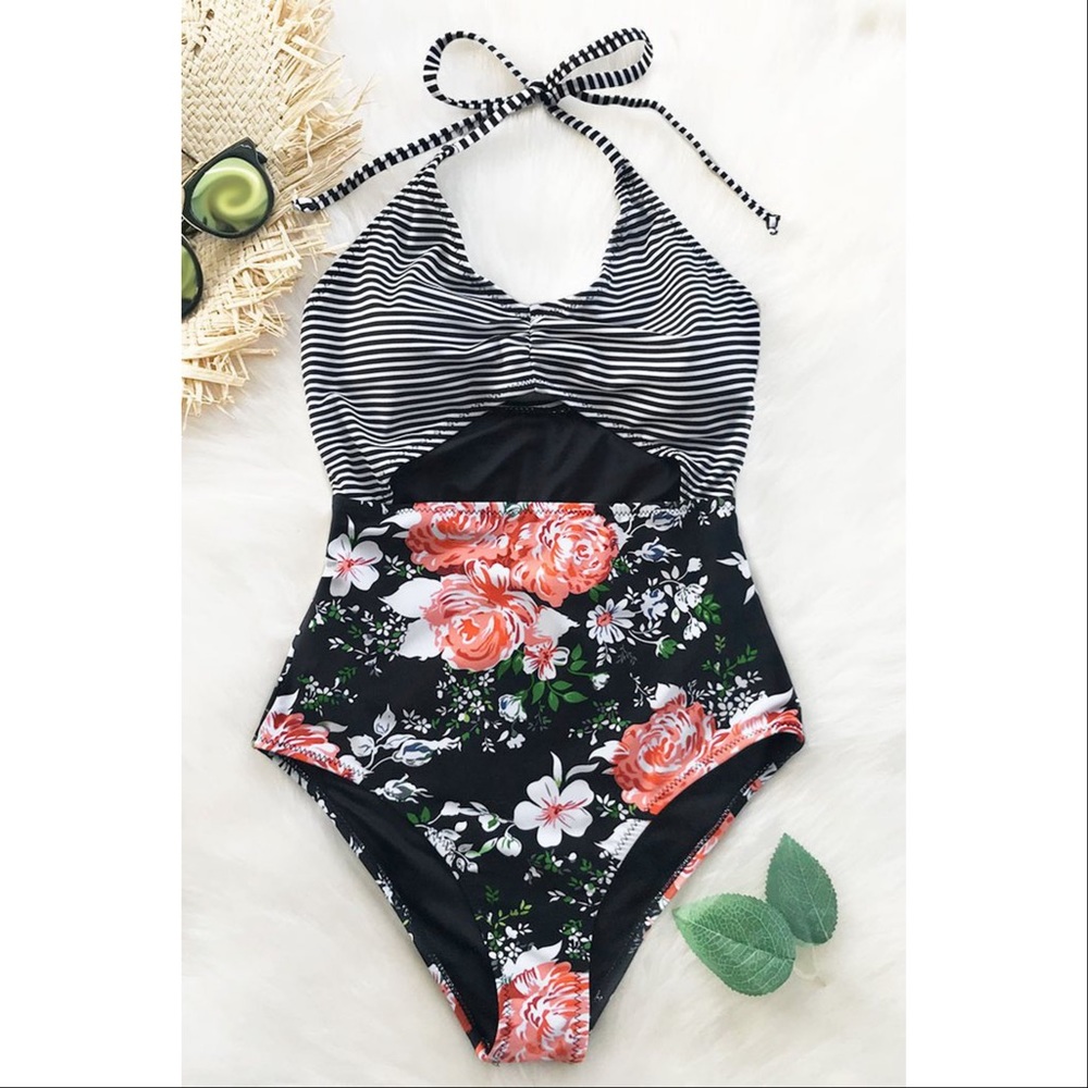 Cupshe floral and stripe one piece XXL